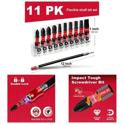 12Inches Flexible Drill Bit Extension Screwdriver Bit Holders, 1PACK Flex Shaft Extension Socket Bit Holder Hex Shank Quick - Change Drill Bit Guide