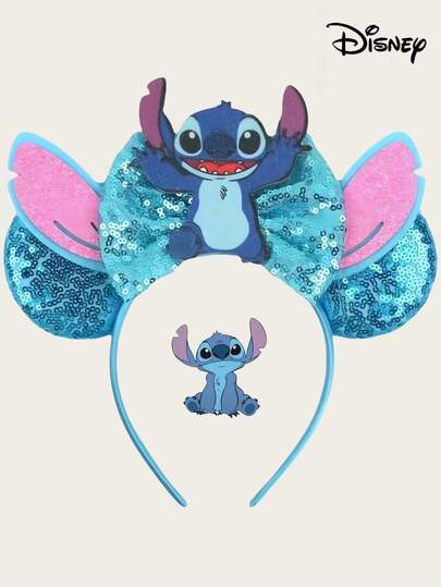Disney 1pc Cute Cartoon Stitch Theme Big Ear Sequin Headband, Party & Cosplay Decor Hairband, Suitable For Castle Theme Park Headbands Hair Hoop,The Ideal Gift For Halloween And Christmas
