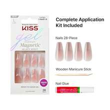 KISS Gel Fantasy 28 Pcs Press On Nails, Long Coffin Fake Nails, Pink Magnetic Cat Eye French Tip Stick On Extensions, Reusable Velvet Full Cover Kit With Glue, Manicure Stick &Amp; File, Wear For 7 Days - trắng - Xem 3