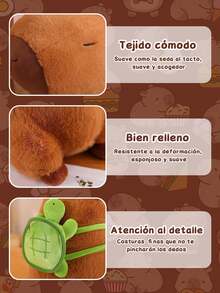 CcRetro Peluche Capibara con Mochila de Tortuga  25CM - Juguete Kawaii Suave y Esponjoso - Regalo Perfecto para Cumpleaños, Navidad, Halloween y Pascua - Almohada Abrazable para Niños y Niñas - Marrón - Ver 5