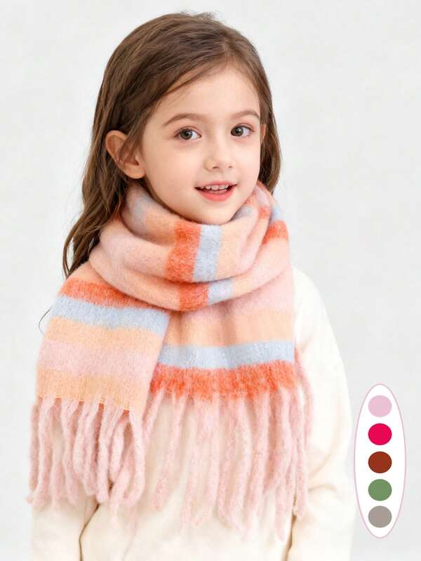 1 pièce Écharpe en peluche rayée colorée et dopamine pour filles - Épais tour de cou coupe-vent pour l'automne/l'hiver, mignon pour les filles, les étudiantes, cadeau de Noël, port quotidien