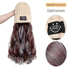 Synthetic Knitted Hat With Long Curly Hair Hat Wig Beanies Hat With Hair Wigs For Women 26 Inch Long Straight Hair Wig Warm Soft Ski Knitted Autumn Winter Cap - Multicolor - View 12