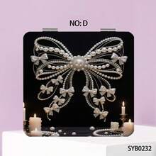 1 pezzo Specchio da trucco bifacciale, nuovo stile Ins con design a pois scintillanti, fiocco di perle, lettera inglese, cuore, pizzo floreale sexy, candela, farfalla di lusso colorata e brillante, specchio compatto portatile e pieghevole, strumento cosmetico, specchio a mano, specchio da tasca, specchio decorativo per casa, viaggio, matrimonio, festa, compleanno, regalo
