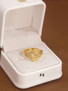 1pc Handcrafted Oval Sun Pattern Adjustable Ring, 24K Gold Plated, Suitable For Women, No Packaging - Oval Series - View 10