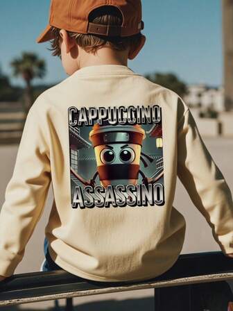 1pc Toddler Boys' Casual Shan Hai Jing Character Print Crew Neck Long Sleeve T-Shirt, Comfortable Student Autumn Wear