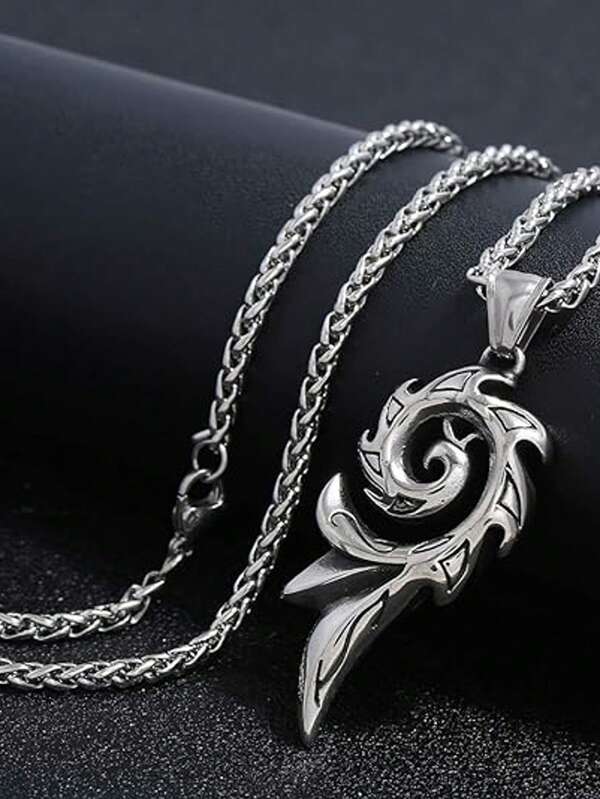 FIZIZDH Stainless Steel Phoenix Fire Pendant Necklace Unisex 60.96 Cm Dragon Chain, Stainless