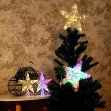 1pc Star Shape White Light Or Warm Light Christmas Holiday Home Decorations Suitable For Christmas Tree Decor, Star Tree Topper, Battery Powered (Battery Not Included)