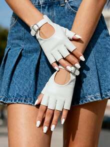 1 pereche de mănuși de motocicletă din piele cu jumătate de deget, cu cataramă neagră, lățime reglabilă, mănuși de motocicletă cu jumătate de deget pentru femei, călărie motociclistă, șofat, dans la bară, spectacol de dans în club de noapte, mănuși de călătorie în aer liber de Crăciun, petrecere în culori solide COSPIAY, elegante, stradă elegantă, îmbinare strălucitoare din piele PU, la modă, confortabile, nuntă sportivă, vacanță, petrecere de ziua de naștere zilnică, cadou, petrecere individuală, primăvară, vară, toamnă și iarnă