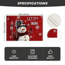 (¡¡¡Caliente!!!) 1/4/6 piezas Manteles individuales de lino rojo con escena navideña, decoración de mesa de cocina familiar de estilo rústico para Navidad y vacaciones de invierno.