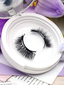 1 Pair Magnetic Eyelashes With White Clips, Natural & Thick, Curled & 3D Design, Easy To Apply, Suitable For Party & Date - Fluffy Lashes - View 5