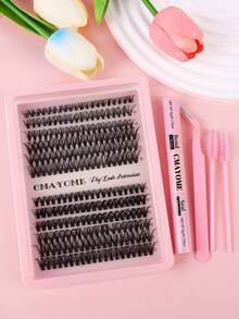 240片混合假睫毛套装，单根睫毛嫁接套装，D卷翘，浓密卷翘，交叉式30D/40D貂毛般柔软分段睫毛，10-16毫米混合睫毛套装 - 粉色 - 查看 12