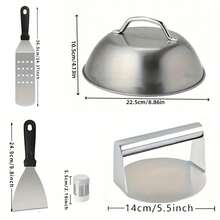 2/3/4/5/6pcs Stainless Steel Barbecue Grill Accessories Set, Includes Burger Press, Cheese Melting Dome, Basting Brush, Burger Smasher, Grill Scraper, Suitable For Blackstone And Camping Chef Flat Top Grill, Flat Top Griddle Accessories, Grilling Accessories For Various Holidays And Outdoor Cooking - Multicolor - View 12