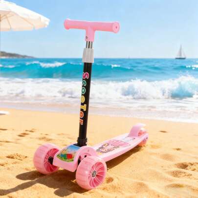 LÈRFM Scooter plegable deslumbrante Pu ruedas flash sin carga, asiento ajustable de tres marchas, plegado portátil con un clic de altura