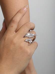 1pc Elegant Cubic Zirconia Winged Eye-Shaped Decor Open Ring, Suitable For Women's Daily Wear