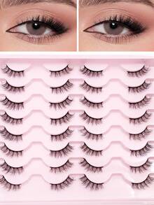 ENCHUW 16 pares de pestañas postizas suaves y naturales con aspecto sedoso y vaporoso, pestañas falsas tridimensionales de imitación de visón para uso diario - Negro - Ver 1