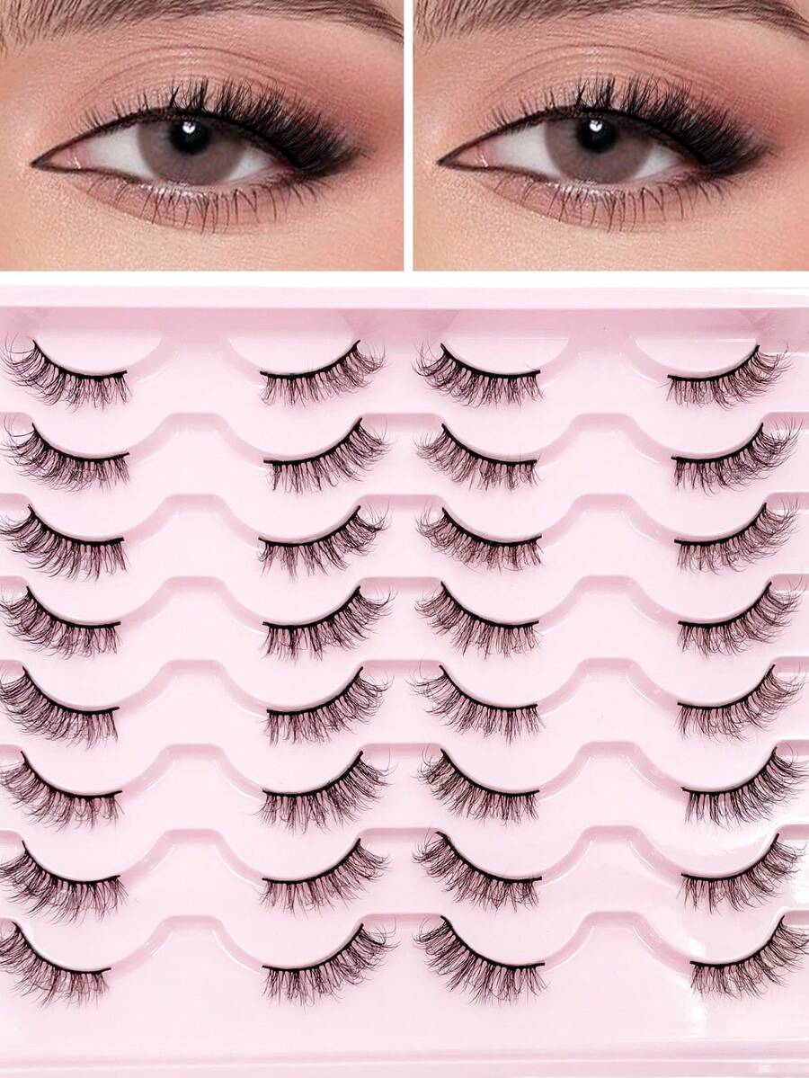 ENCHUW 16 pares de pestañas postizas suaves y naturales con aspecto sedoso y vaporoso, pestañas falsas tridimensionales de imitación de visón para uso diario - Negro - Ver 1