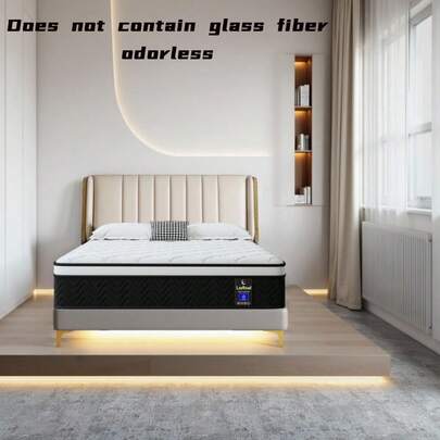 LayRoad 12/14inch Memory Foamqueen Mattress,Twin, Full, Queen, King Size Mattress,This Mattress Features Memory Foam And Individually Wrapped Springs For Edge Support, Medium Firmness, Breathable Cooling Gel Comfort Technology, Strong Ventilation, Five-Zone Deep Sleep Design, Lumbar And Shoulder Support, Fatigue Relief, A Hybrid Mattress Without Glass Fibers, Odor-Free, Providing Cool And Comfortable Night Sleep, Available In Multiple Sizes.