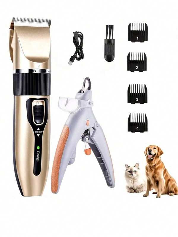 [Recortadora Premium para Mascotas] Kit de Recortadora Premium para Mascotas 2 en 1, Cortadora Eléctrica Silenciosa para Perros y Gatos - Cortaúñas LED con Mango Ergonómico, Apto para Uso Doméstico y Salón