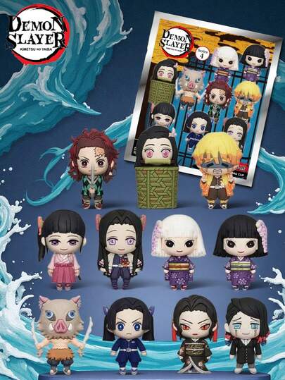 Aniplex 1PC Demon Slayer Officially Licensed 3D Anime Figure Keychain Bag Clip Mystery Blind Bag Tanjiro Nezuko Kyojuro Tengen Mitsuri Obanai Random One Car Key Ring Figurines Bag Accessory Perfect Stocking Stuffers For Christmas Gifts For Friends Boyfriend Or Anime Fans