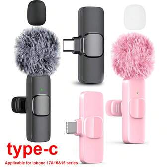 Micrófono inalámbrico de solapa mini, micrófono de solapa inalámbrico para iPhone 17, 16 y 15 y dispositivos Android con USB-C, con paravientos para micrófono, micrófono de solapa plug-and-play para grabar videos, transmisión en vivo, entrevistas y videoblogs