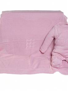 3-Piece Unisex Maternity Outfit Kit: Fluffy Jumper With Romper, Blanket And Hat - Baby Pink - View 3