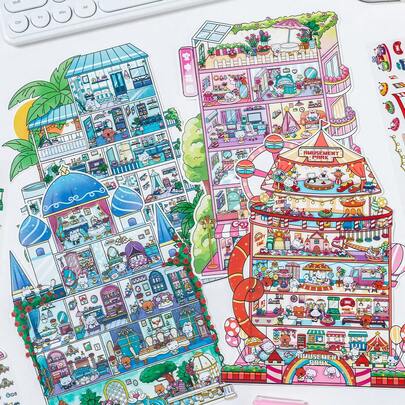 3D Miniature Town Landscape Stickers, DIY Scrapbooking, Children's Educational Indoor Scene Stickers