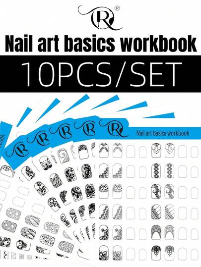 QR QIRAN 10PCS Nail Art Painting Practice Book, Copy Board, Nail Art Beginners Line Hook Flower Hand-Painted Practice Tool, Reusable, Nail Art Tools, Set, Holiday Nail Art Practice, Nail Art Style Practice
