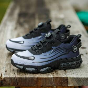 Zapatos de para trabajo de apariencia casual para hombres, con puntera de acero anti-impacto y resistente a la perforación, ligeros y flexibles, resistentes al desgaste y antideslizantes, transpirables y cómodos, con tecnología de botón giratorio sin cordones