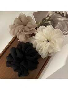 1/5pcs Fluffy Scrunchies, Versatile Hair Ties, Oversized Elegant Chiffon Hair Bands, Everyday Essential