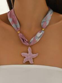 1pc Women's Colorful Stainless Steel Large Starfish Pendant Necklace, Fashion Jewelry, 18K Gold Plated, Holiday Gift, Party