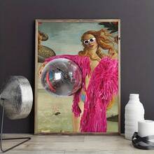 1pc Vintage Pink Women's Canvas Wall Art, Women's Canvas Painting, Fashion Canvas Poster, Funny Women's Wall Art Decoration, Home Decor - Unframed - A - View 1