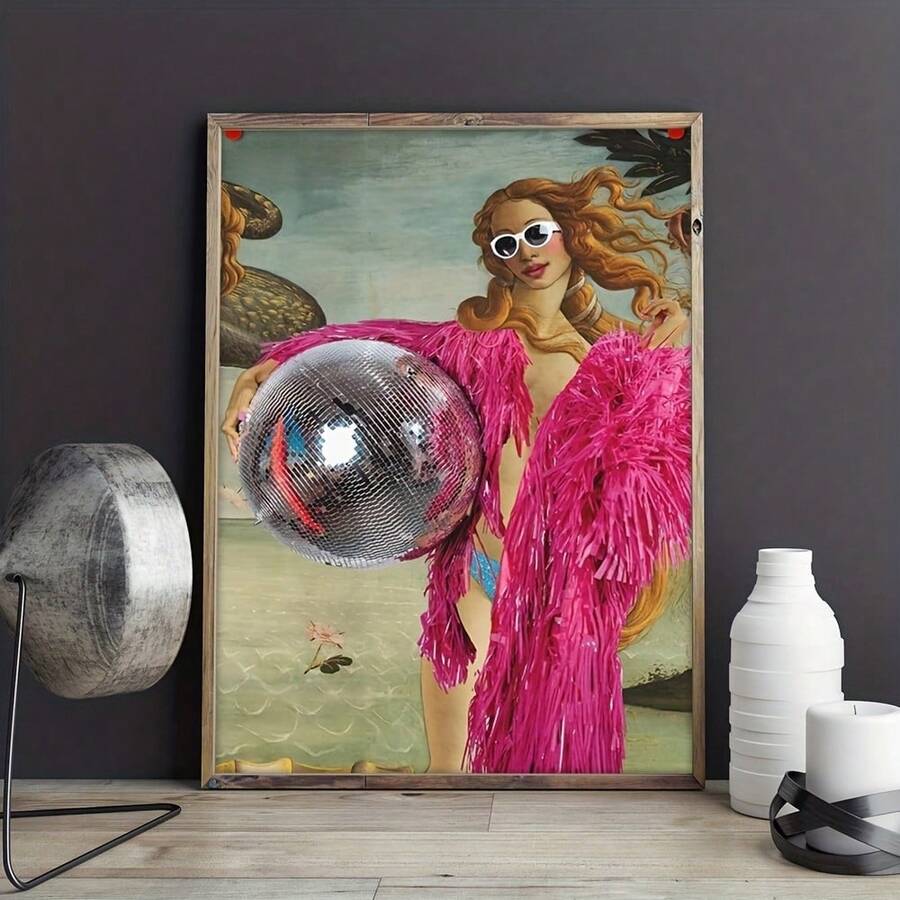 1pc Vintage Pink Women's Canvas Wall Art, Women's Canvas Painting, Fashion Canvas Poster, Funny Women's Wall Art Decoration, Home Decor - Unframed - A - View 1