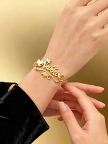 Bransoletka z imieniem i nazwiskiem, bransoletka z sercem, bransoletki z koroną, personalizowane bransoletki z literami dla kobiet i mężczyzn, łańcuszek kubański, biżuteria ze stali nierdzewnej, akcesoria na nadgarstek