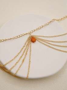 1pc Elegant Fashionable Versatile Personalized Design Orange Turquoise Tassel Waist Chain, Suitable For Daily Wear And Party, Autumn/Winter Sweater Accessory