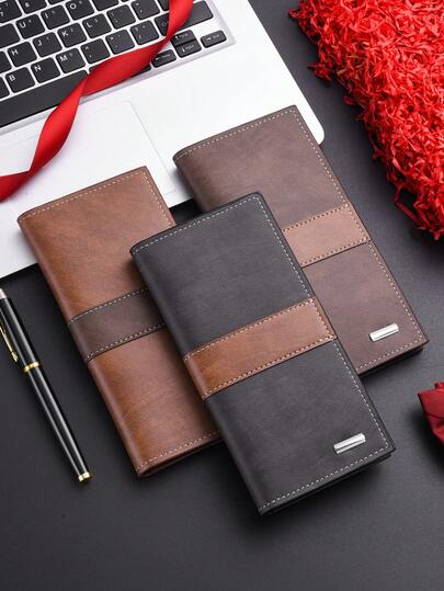 1pc Fashionable Men's Long Wallet, Thin Bifold Wallet With Multiple Card Slots, PU Leather Long Wallet, Travel Document Holder, Unisex Coin Purse