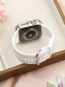 Compatible With Apple Watch Band And Compatible With Apple Watch Case Cover, Soft & Comfortable Ultra-Thin White Silicone Compatible With Apple Watch Band, Suitable For Outdoor Sports, Fitness, Yoga, Waterproof & Sweat-Proof Compatible With Apple Watch Ultra 3/2/1 SE /S10/S11/S9/S8/S7/S6/S5/S4/S3/S2/S1, Comes With Shiny Double-Row Rhinestone Electroplated Silver Protective Case Cover