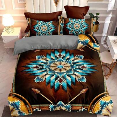 3pcs Bohemian Style Printed Duvet Cover Set, Soft & Breathable 100% Polyester Fabric, Machine Washable, Suitable For All Seasons (1 Duvet Cover + 2 Pillow Shams, No Insert), Ideal For Bedroom And Guest Room Bedding Decor