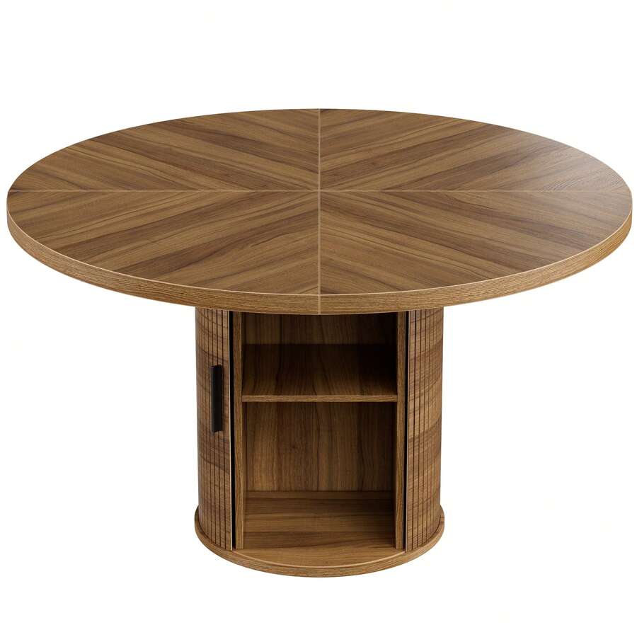 FXLTSBL Extendable Dining Table, Dining Room Table, Kitchen Table, Table Top Round Dining Table, 100 Cm, Space For 4 People Walnut - Brown - View 1