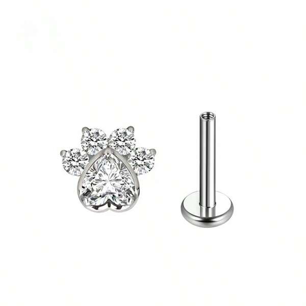 1pc G223 Titanium Cat Claw Lip Stud With White Zirconia, Versatile Body Piercing Jewelry For Lip And Ear
