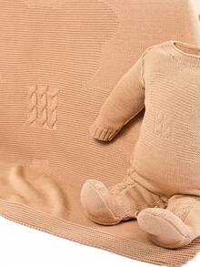 3-Piece Unisex Maternity Outfit Kit: Fluffy Jumper With Romper, Blanket And Hat - 榛果米色 - 查看 4