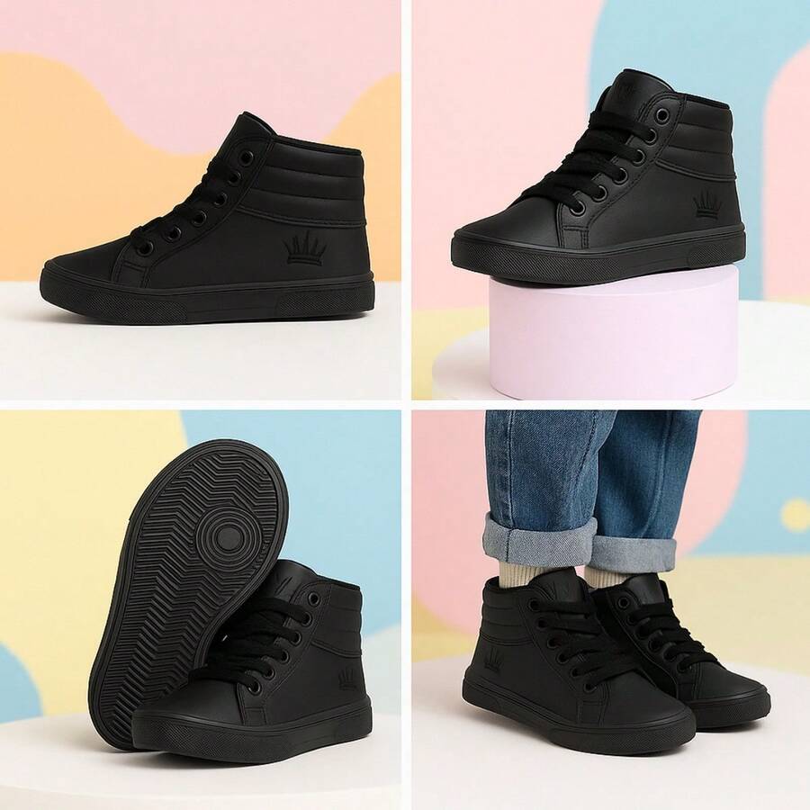 Baby And Children's School Sneakers With A Modern Design And High Top. - 黑色 - 查看 1