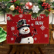 (¡¡¡Caliente!!!) 1/4/6 piezas Manteles individuales de lino rojo con escena navideña, decoración de mesa de cocina familiar de estilo rústico para Navidad y vacaciones de invierno.