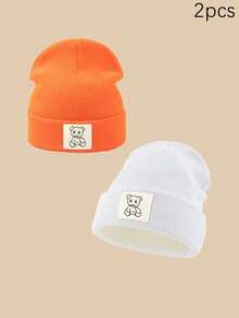 1/2/3pcs Unisex Line Bear Print Knit Beanie Hat, Soft Warm Casual Outdoor Fashion Headwear, Suitable For Daily Wear