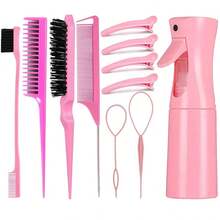 Set de herramientas para peluquería que incluye cepillo desenredante, peine con púas, pinza de partición, anillo de herramienta, botella de rociado continuo. Kit profesional de peluquería adecuado para trenzas, rizos, uso en salón y en casa - Multicolor - Ver 12
