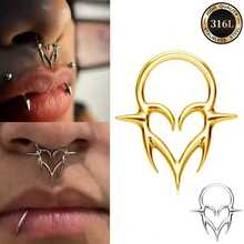 1pc 316L Stainless Steel Unique Hinged Nose Ring With Heart-Shaped Spike, Gothic Punk Style, Suitable For Nose/Ear Cartilage Piercing - Heart - View 1