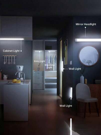 50cm /10cm/20cm/30cm/ Usb Wit Led Verlichting Strip Motion Sensor Perfect Cabinet, Wardrobe Hallway, Wireless Under Cabinet Lighting, Rechargeable Magnetic Night Lamp Hallway Kitchen Shelf Ho Room ation view 6
