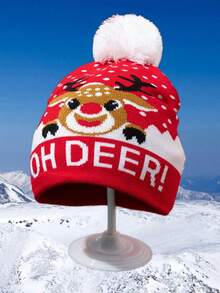 1 件，新款，秋季，冬季，黑色，红色，字母，提花，圣诞老人，麋鹿，毛球，针织帽，圣诞节，新年，保暖，时尚，男士，女士，无檐帽 - 彩色 - 查看 6