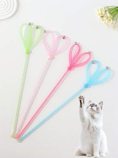 1pc Pet Cat Teaser Wand Toy - Shiny Spring Tube/Contrast Color Wire/Matching Beads Decor/With Bell/Rattle Sound, Bite & Scratch Resistant, Self-Entertainment, Cat Toy Wand