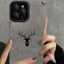 [Leatherette Phone Case] Durable Leatherette Phone Case High-Quality Deer Head Printing for iPhone 16/ 15/ 14/ 13/ 12/ 11 Pro Pro Max Plus X Xs Max Xr 7 8 - Full Lens Protection Cover, Easter/ Christmas/ Halloween Gift for Girlfriend/ Boyfriend/ Frien