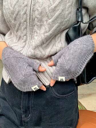 1 双秋冬季不对称半指手套，带织唛，可爱韩版女学生手套，时尚保暖纯色百搭手套，感恩节、圣诞节、冬季假日装扮女装+冬季装备+手套+小熊+圣诞节